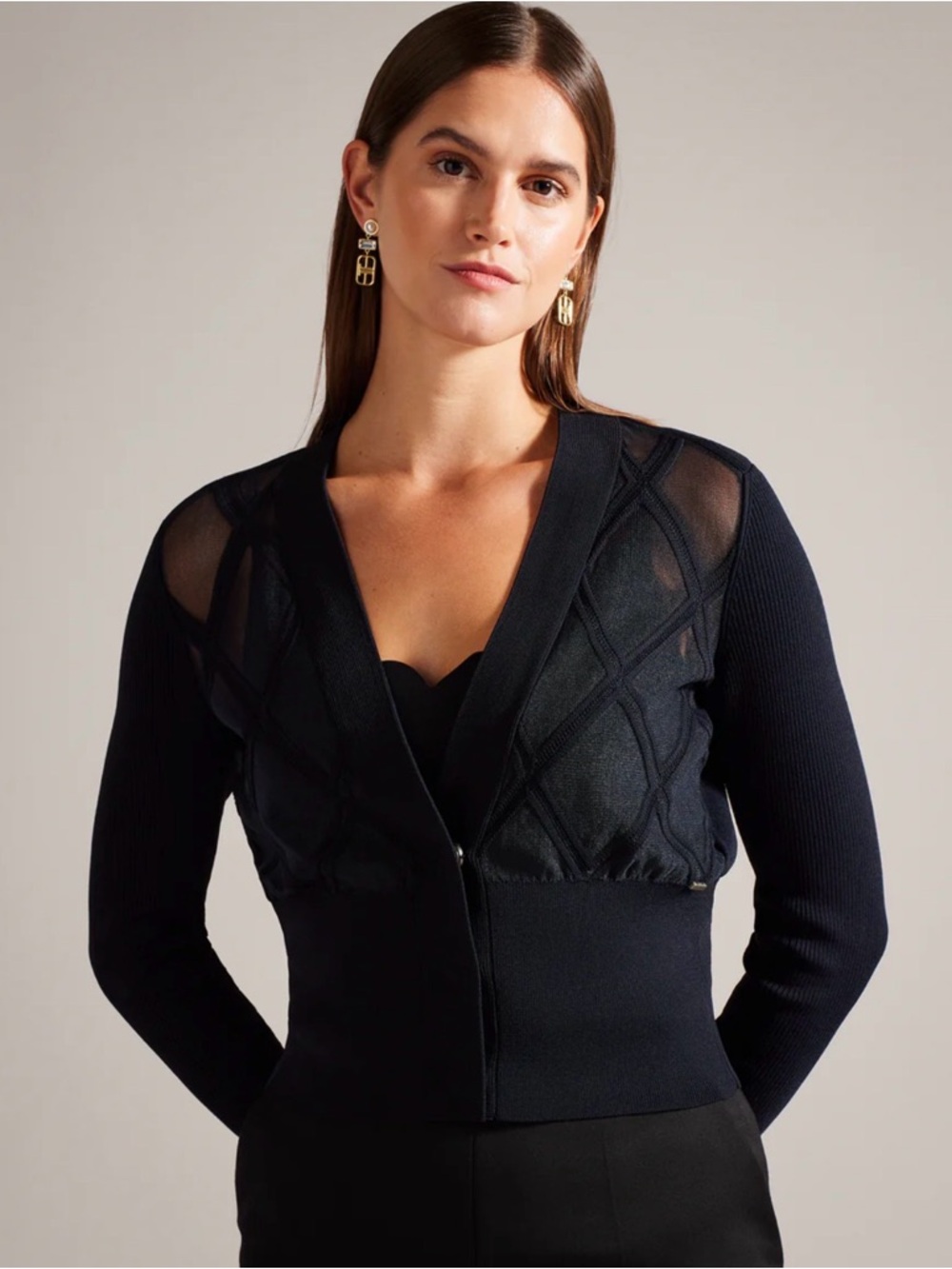 Ted Baker Black Open-Front Textured Knit Blazer - Picture 6 of 6